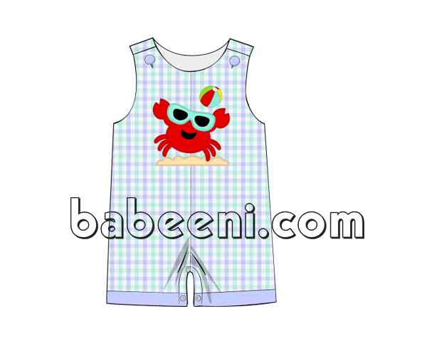 Exquisite boy shortall with red crab appliqué - BC 764 